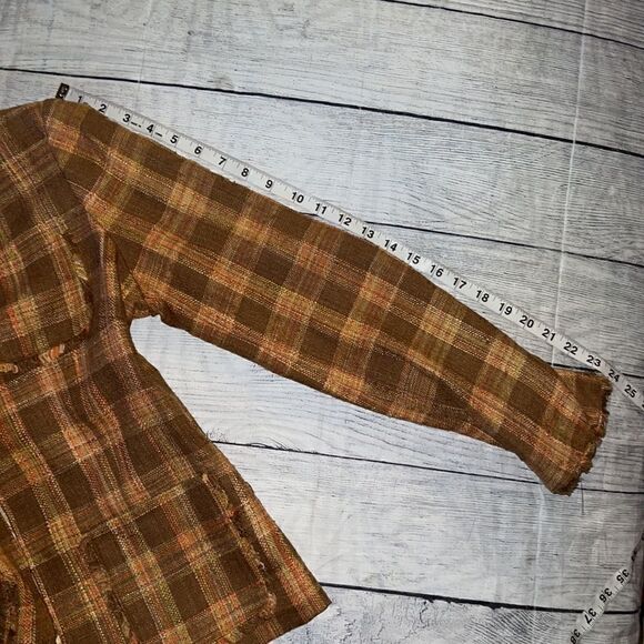 J. McLaughlin Silk Tweed Plaid Blazer Jacket Brown Orange Pockets sz 6 - Picture 7 of 11